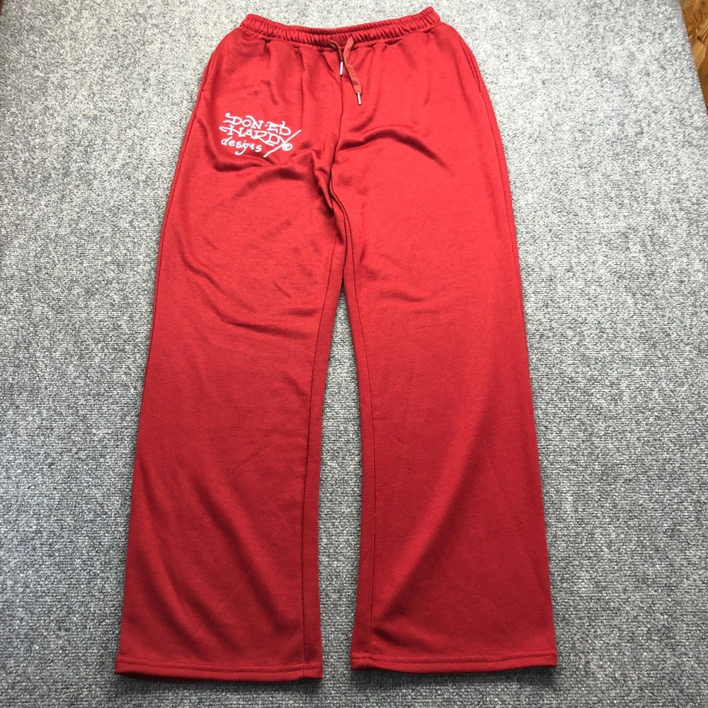 Ed Hardy Designs Red Tiger Graphic Sweatpants Wide Leg Y2K Streetwear Mens Small